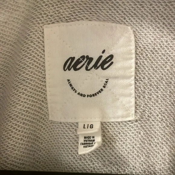 AERIE Light Gray Quarter Zip Sweatshirt - Picture 2 of 4